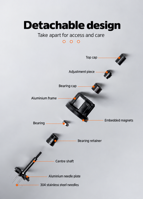Rotating Coffee WDT Distribution Tool with Adjustable Needles and Magnetic Base