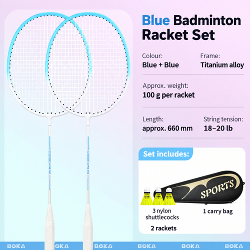 Blue Badminton Set with 2 Rackets, 3 Shuttlecocks and Bag