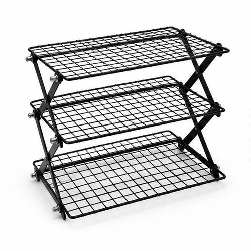 Black Three-Tier Folding Kitchen Storage Rack