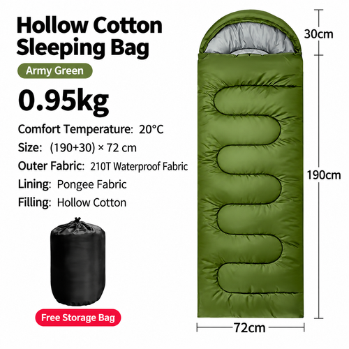 Army Green Lightweight Cotton Sleeping Bag with Storage Sack