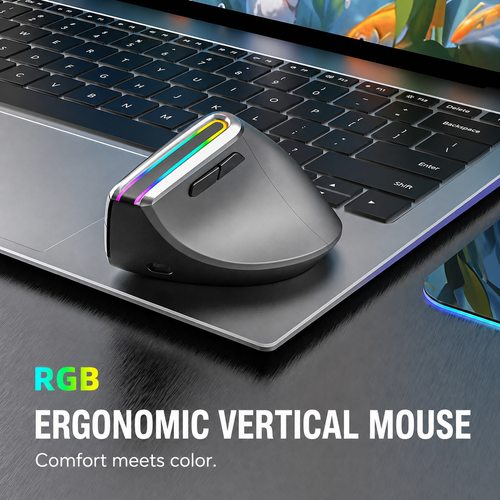 🖱️ Work comfortably and stay powered! ⚡ This ergonomic wireless mouse features stylish RGB lighting and a 500 mAh rechargeable battery. Charge in just 1–1.5 hours with Type-C and enjoy up to two months of use! 🌈🔋