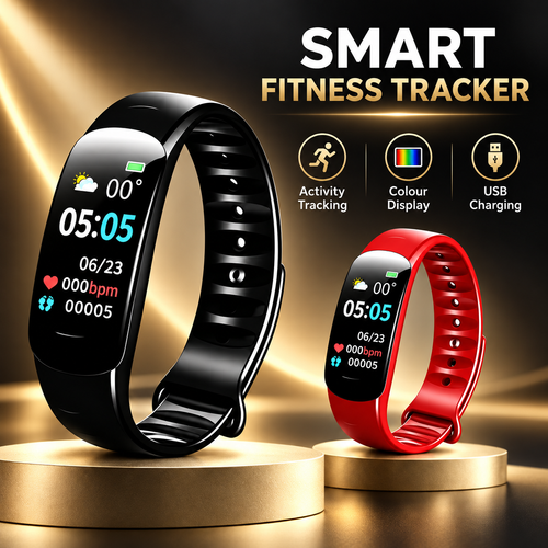 Smart Fitness Tracker Bracelet - Black or Red