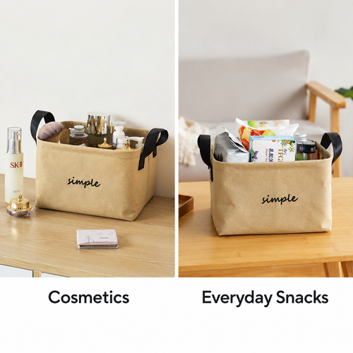 Beige Fabric Storage Bin with Handles