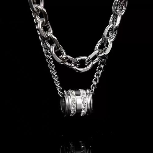 Layered Titanium Steel Necklace for Men - Silver Tone
