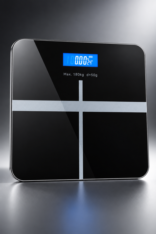 Black Digital Body Weight Scale with Blue LCD Display
