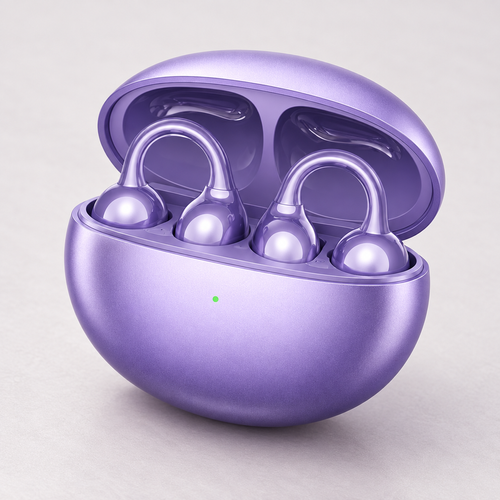 Purple Open-Ear Clip Bluetooth Earbuds with Charging Case