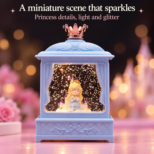 Princess Castle Music Box Lantern with Light and Glitter - Pink or Blue