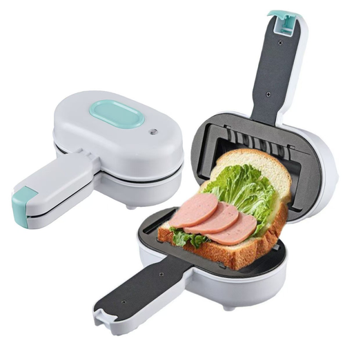 Compact Sandwich Maker - White | Hinged Plates & Handle Latch