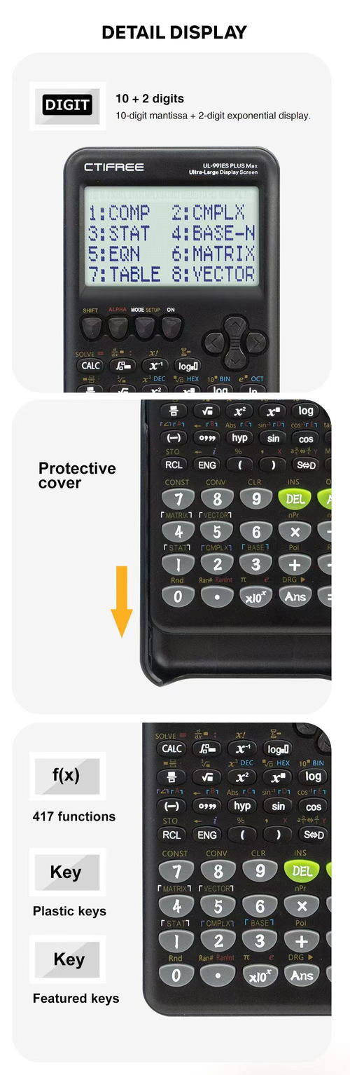 CTIFREE UL-991ES PLUS Max Scientific Calculator with 417 Functions and Protective Cover - Black