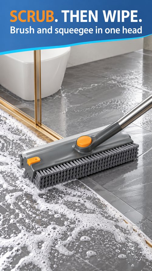 Grey V-Shaped Floor Gap Brush and Squeegee with Long Handle