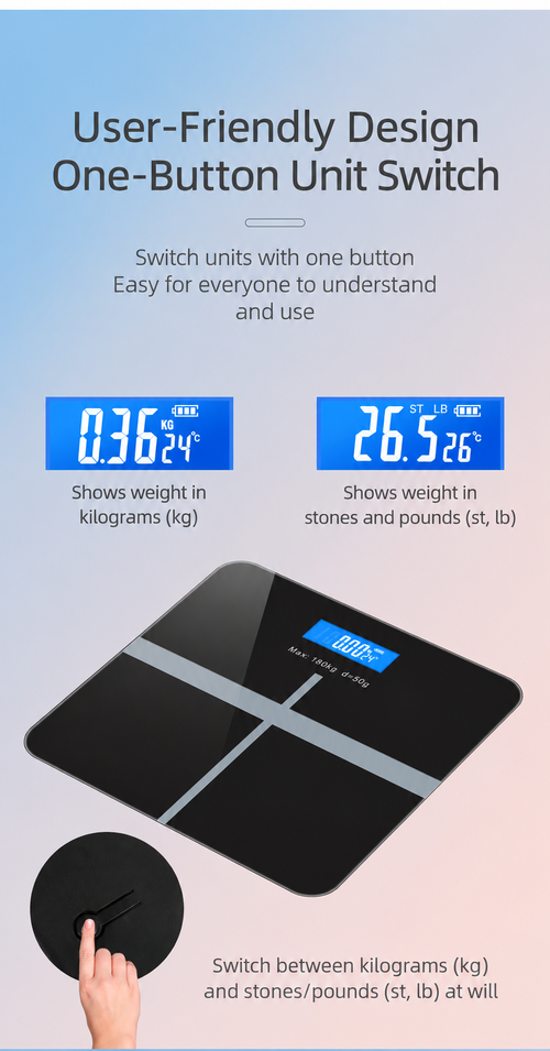 Black Digital Body Weight Scale with Blue LCD Display