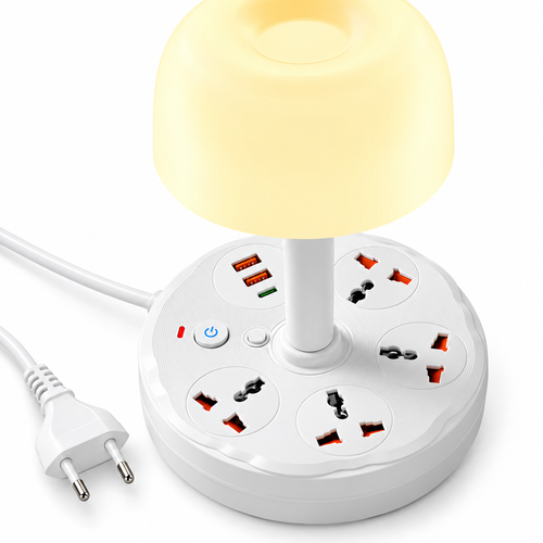Euro-Plug Desk Lamp with Integrated Power Socket Base