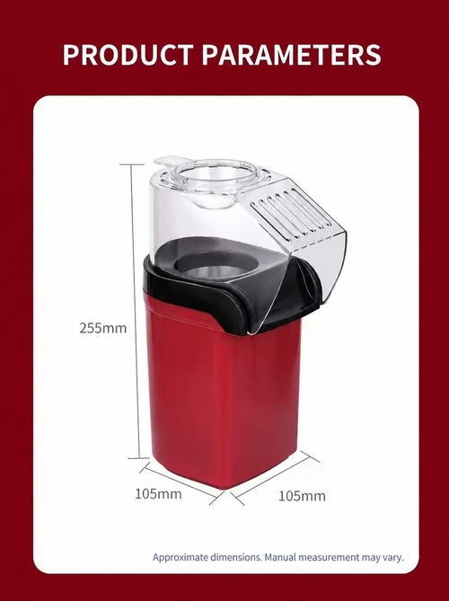 Compact Electric Popcorn Maker with Clear Cover – Red