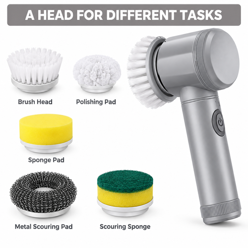 Grey Rechargeable Handheld Electric Cleaning Scrubber