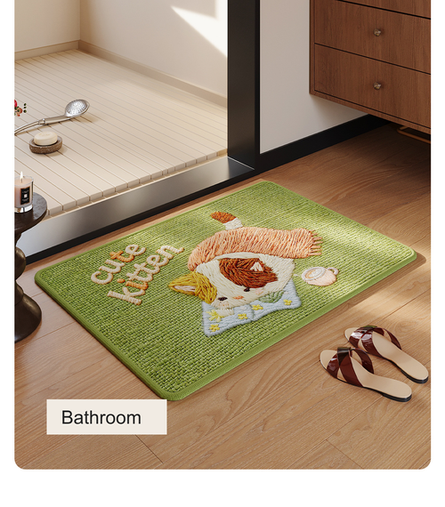 Green Cute Kitten Bath Mat