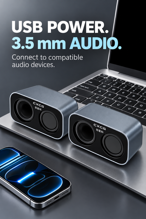 Compact Desktop Speaker Pair with USB Power and 3.5 mm Audio