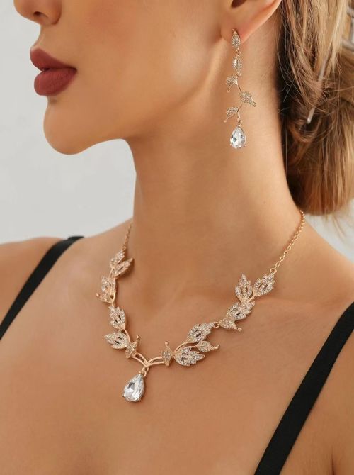 Leaf Necklace and Drop Earring Set for Women