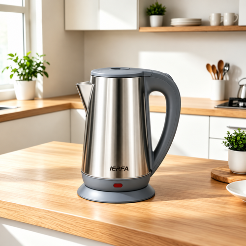 Silver Electric Kettle with Grey Handle