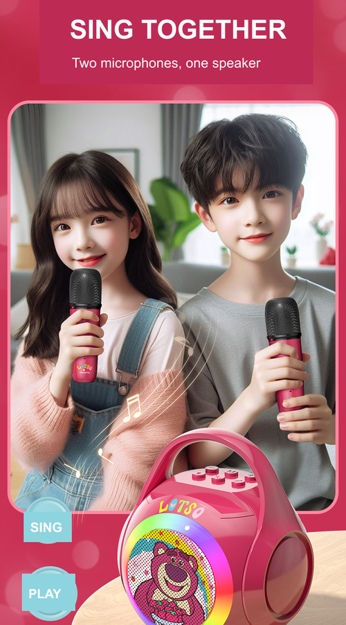 Pink Bear-Themed Bluetooth Karaoke Speaker with Two Microphones