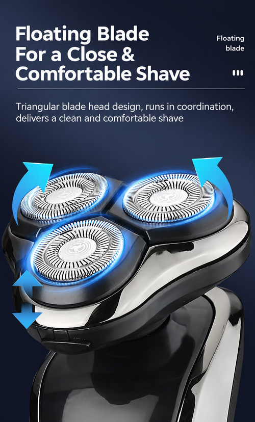 Black 3-Head Electric Shaver with Smart LED Display