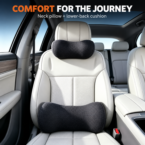 Car Neck Pillow & Lumbar Cushion Set | Black or Grey