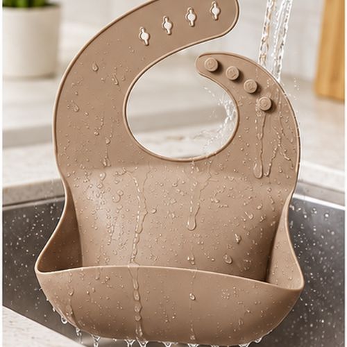 Coffee Brown Silicone Childrens Bib with Food Pocket