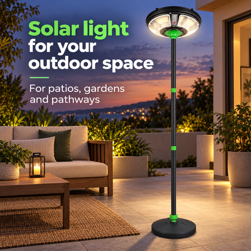 Solar Garden Pole Light with Remote Control, Motion Mode and Fillable Base
