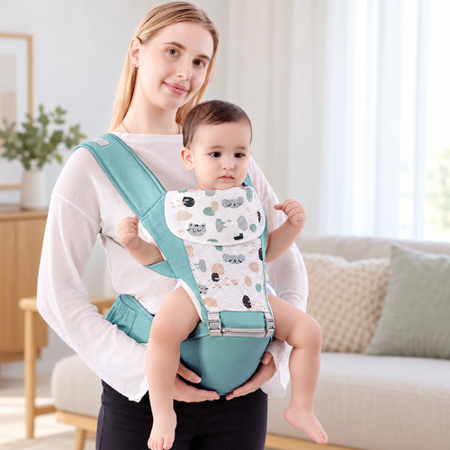 Mint Green Baby Carrier with Padded Straps and Side Pouch