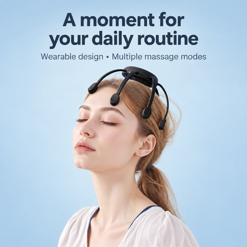 Wearable Scalp Massager with Eight Contact Pads and Multiple Massage Modes