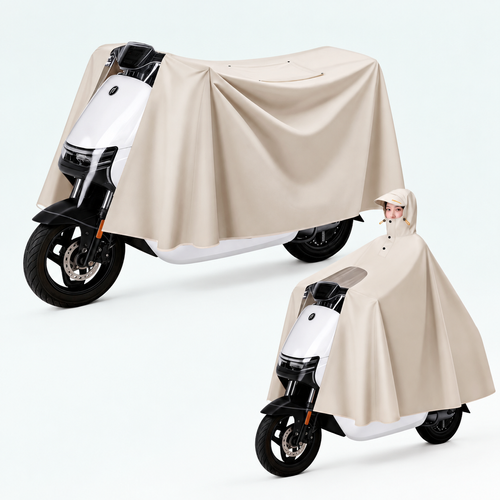 Beige 5XL Two-in-One Scooter Rain Cover and Rider Poncho