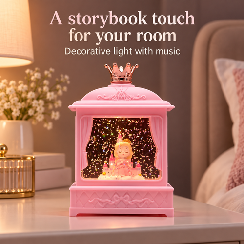 Princess Castle Music Box Lantern with Light and Glitter - Pink or Blue