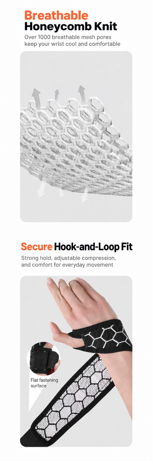 Black Honeycomb Wrist Support with Adjustable Strap