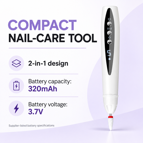 White 2-in-1 Electric Nail Drill Pen with Built-In Nail Light