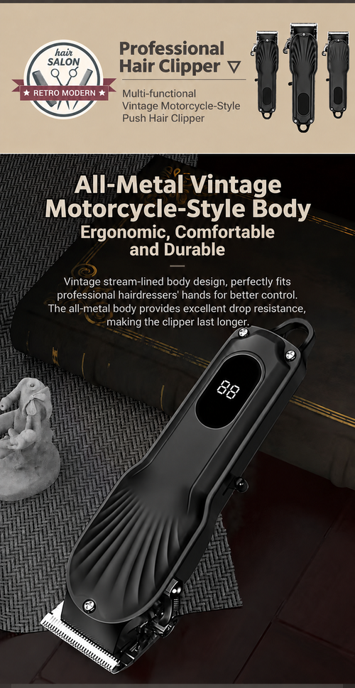 Black Retro Electric Hair Clipper with LED Display