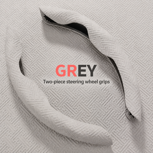 Two-Piece Textured Steering Wheel Grip Covers - Red, Grey or Black