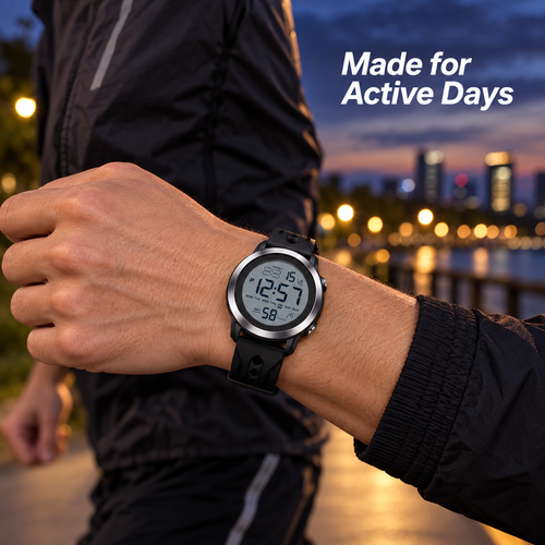 Black Digital Sports Watch with Alarm and Backlight