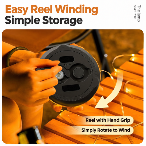 Black 10m Reel Camping String Light with Main Lamp