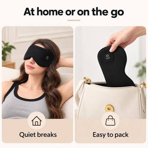 Heated Eye Mask with Power Button and Head Strap - Black