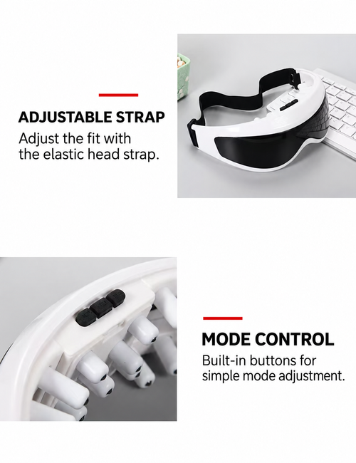 Adjustable Eye Massager with Multi-Point Massage and Mode Control – Black & White