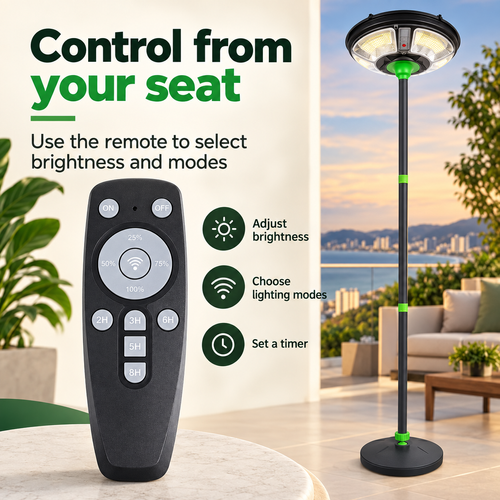 Solar Garden Pole Light with Remote Control, Motion Mode and Fillable Base