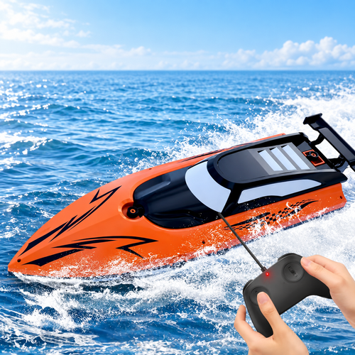 Remote-Control Speedboat Toy with Directional Steering – Orange
