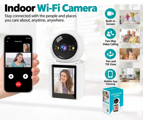 White Indoor Wi-Fi Video Calling Camera with Built-in Screen
