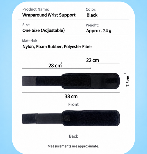 Black Adjustable Wraparound Wrist Support