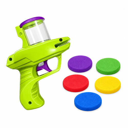 Foam Disc Launcher Toy with 5 Discs, Green or Purple