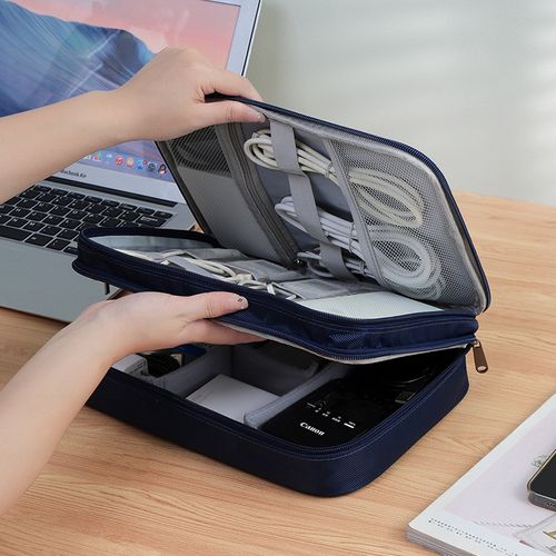 Navy Blue Electronics Organizer Bag | 28 × 21 × 9 cm