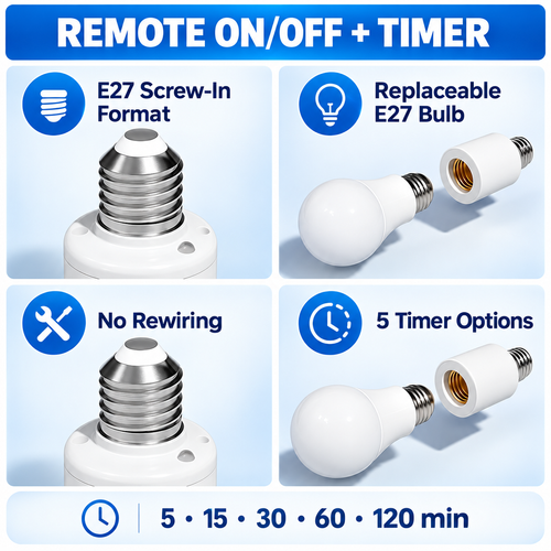 E27 Remote-Control Lamp Holder with Timer | Ghana