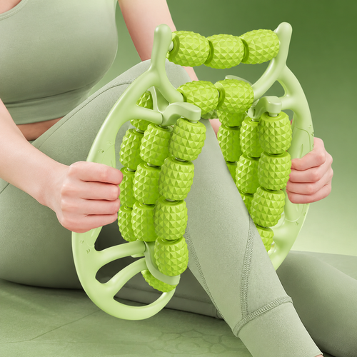 Green 29-Roller Leg Massage Tool with Dual Handles