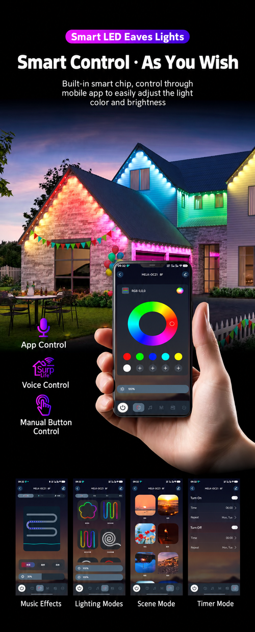 Smart RGB Eaves Lights with Remote and App Control