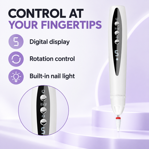 White 2-in-1 Electric Nail Drill Pen with Built-In Nail Light