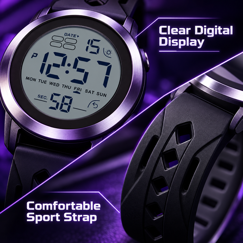 Black Digital Sports Watch with Alarm and Backlight